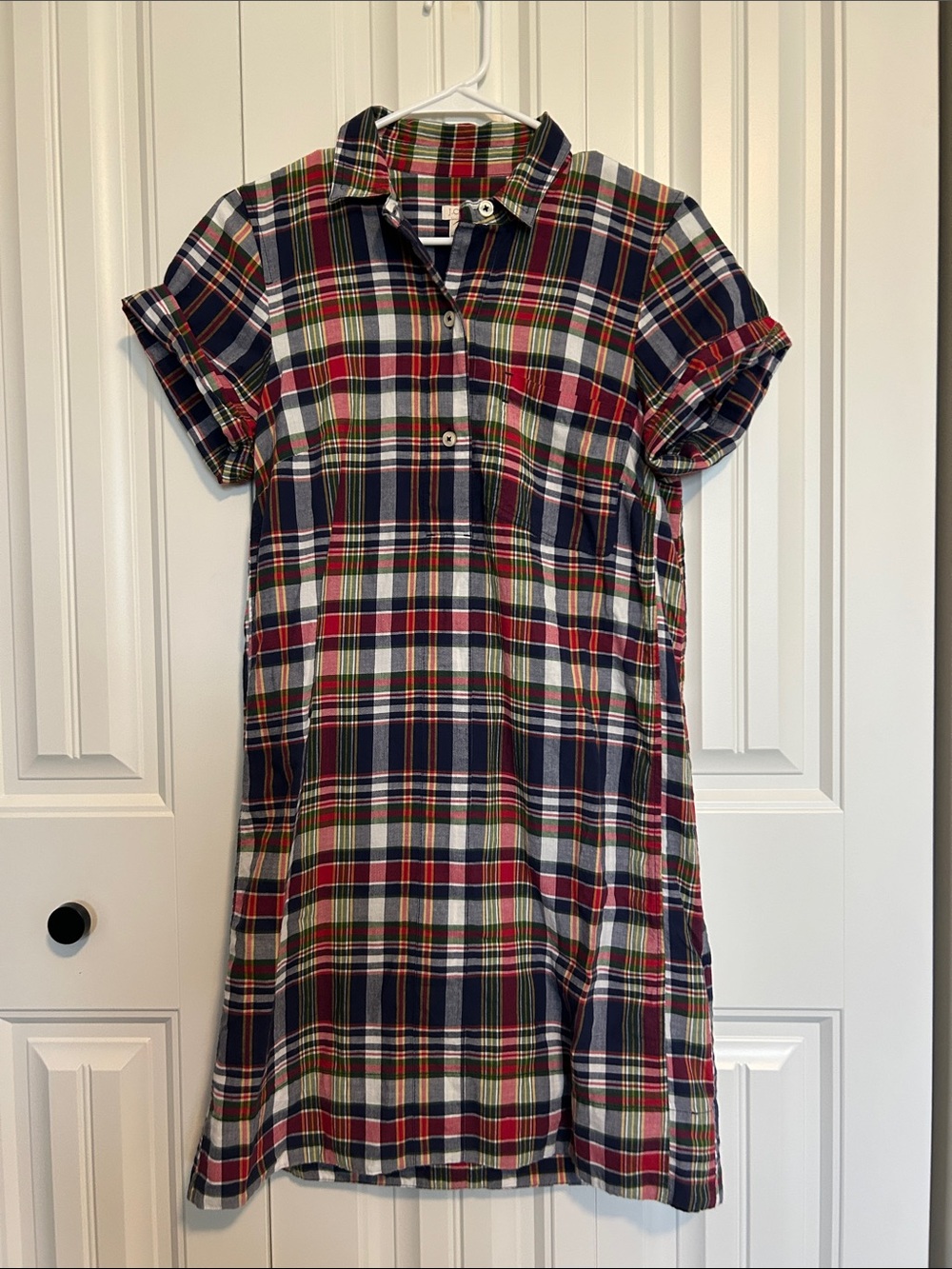 J Crew Madras Short Sleeve Shirt Dress